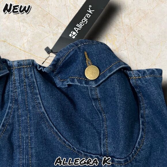 New NWT Allegra K Button Front Strapless Denim Crop Top - Size Small - Picture 6 of 9